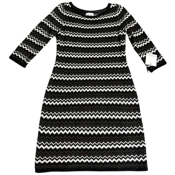 Calvin Klein Dresses & Skirts - Calvin Klein Black White Chevron Knit Sweater Dress Size M NWT